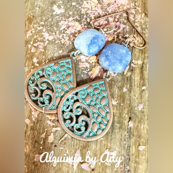 Alquimia Blue and Gold Earrings Elegant Jewelry - Picture 1 of 1
